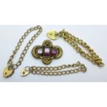 Three rolled gold bracelets and a Victorian brooch