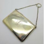 A silver purse with engraved monogram, 97g, fastener a/f