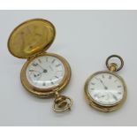 A 14ct gold plated fob watch, '25 years case', and a gold plated New York Standard Watch Co. full-