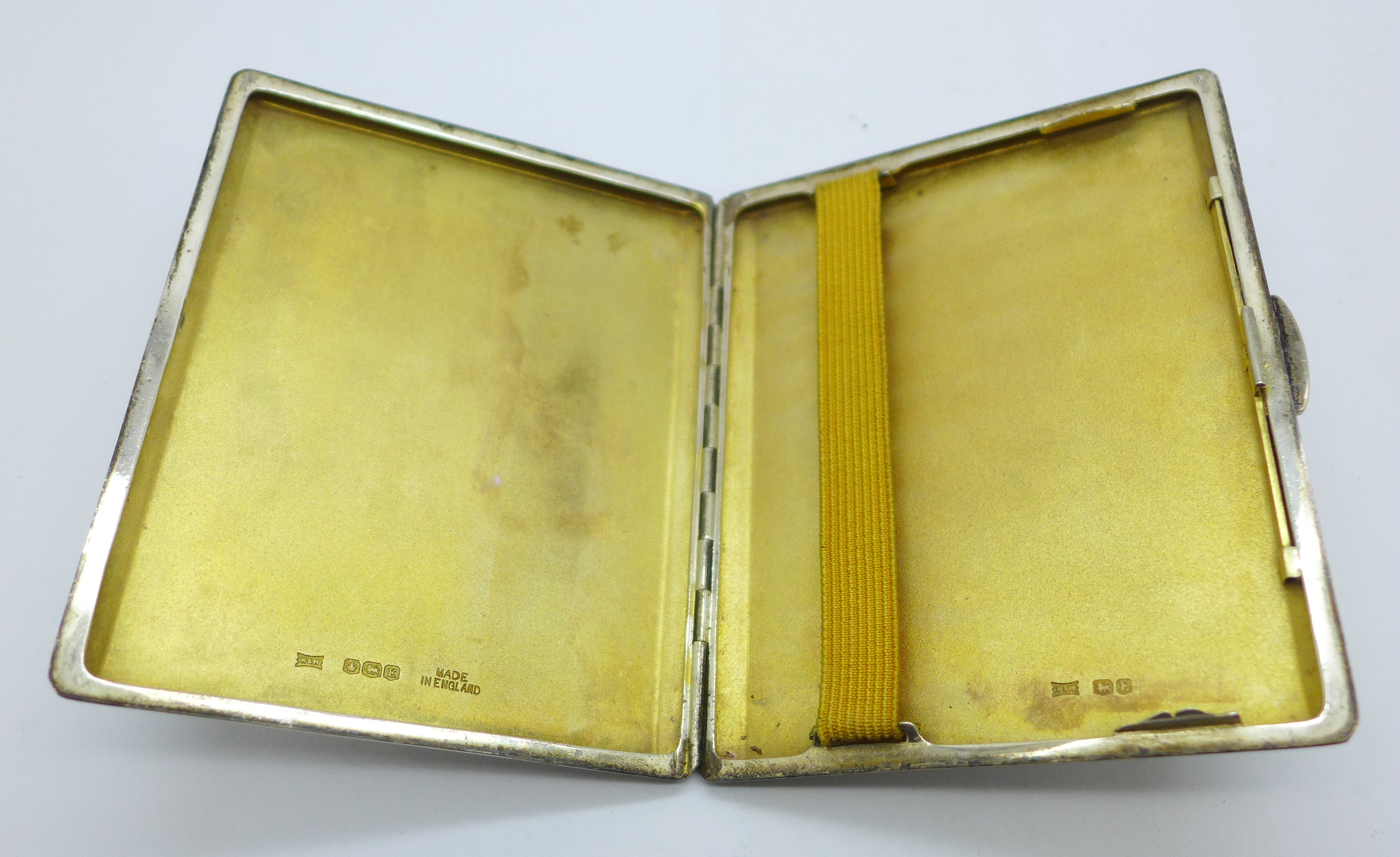 A silver cigarette case with machine turned finish, engraved initials to front, Walker & Hall, 139g - Bild 5 aus 6