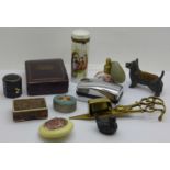 Candle snuffers, dog pin cushion, jewellery boxes, etc.