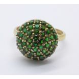 A 9ct gold Russian diopside cluster ring, 2.5g, O