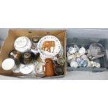 Two boxes of mixed china including small decorative objects, Portmeirion, Wedgwood, Royal Albert,