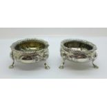 A pair of Victorian silver salts, London 1841, 146g
