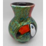 Anita Harris art pottery:- hand-painted Trojan vase in the Toucan and Poppies design, signed by