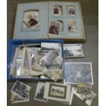 A Victorian photograph album with carte de visites and a collection of later photographs