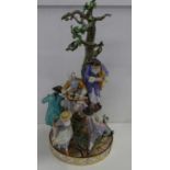 A large and impressive Meissen porcelain six-figure group of musicians and dancers, 44cm, some a/f