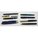 Eight fountain pens, four with 14ct gold nibs, a/f