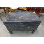 A small 19th Century black chinoiserie box on stand, by T.J. Ditchburn, Blackwall