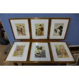 A set of six Japanese prints, framed