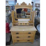 An Edward VII satin birch dressing chest and a beech chest of drawers, a/f