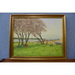 L.J. Heatley, beach scene, oil on board, framed