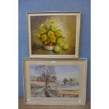 Diana Preston, still life, oil on board, framed and one other