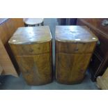 A pair of Art Deco walnut pot cupboards