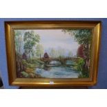 L. Eyre, river landscape, oil on board, framed