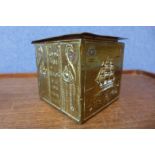 An Arts and Crafts Newlyn style brass box cigarette box, 10cms h