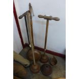Three ponches, a bed warmer and anotehr copper implement