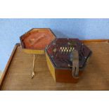 A 19th Century G.L. Sambrook rosewood squeeze box, mahogany case, a/f