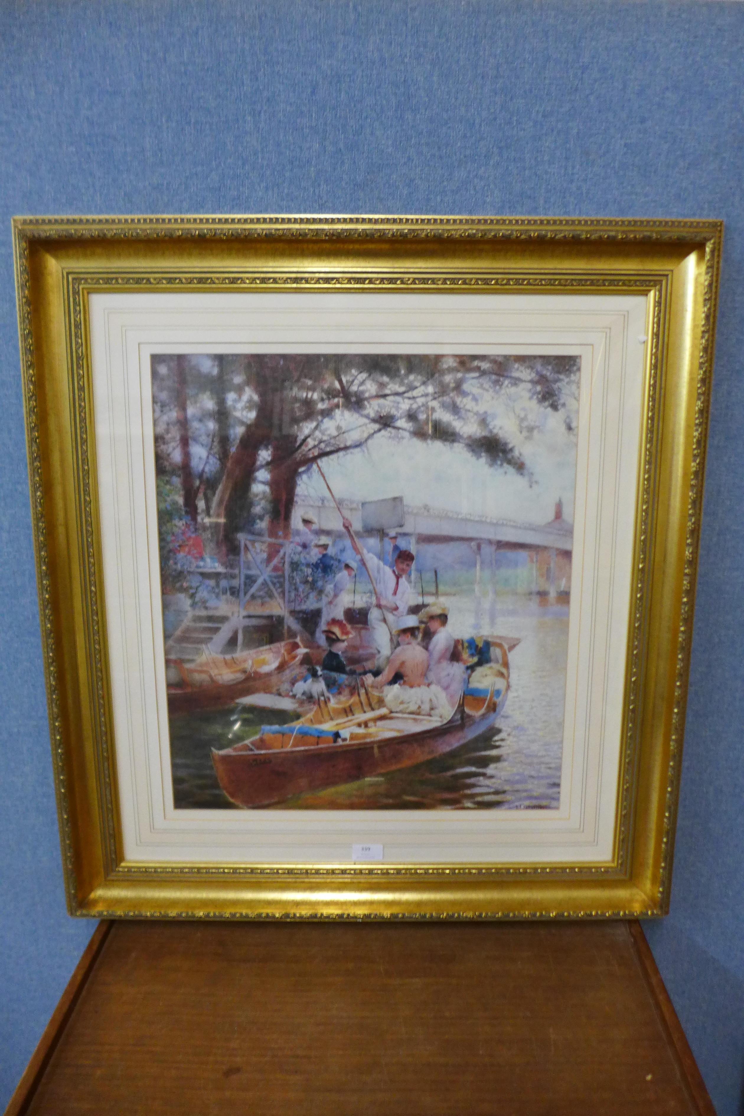 A H. Callieri print, The Boat Party, framed