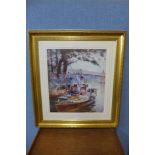A H. Callieri print, The Boat Party, framed