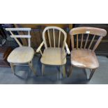 An Ercol child's chair and two other child's chairs, a/f