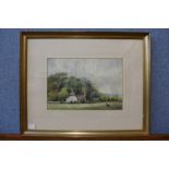 Cecil J. Thornton, cottage landscape, watercolour, framed