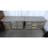 A pair of schoolroom storage chests and a desk