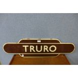A reproduction Truro enamelled railway sign