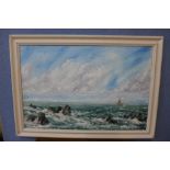 Raymond Price, coastal scene, oil on canvas laid on board, framed