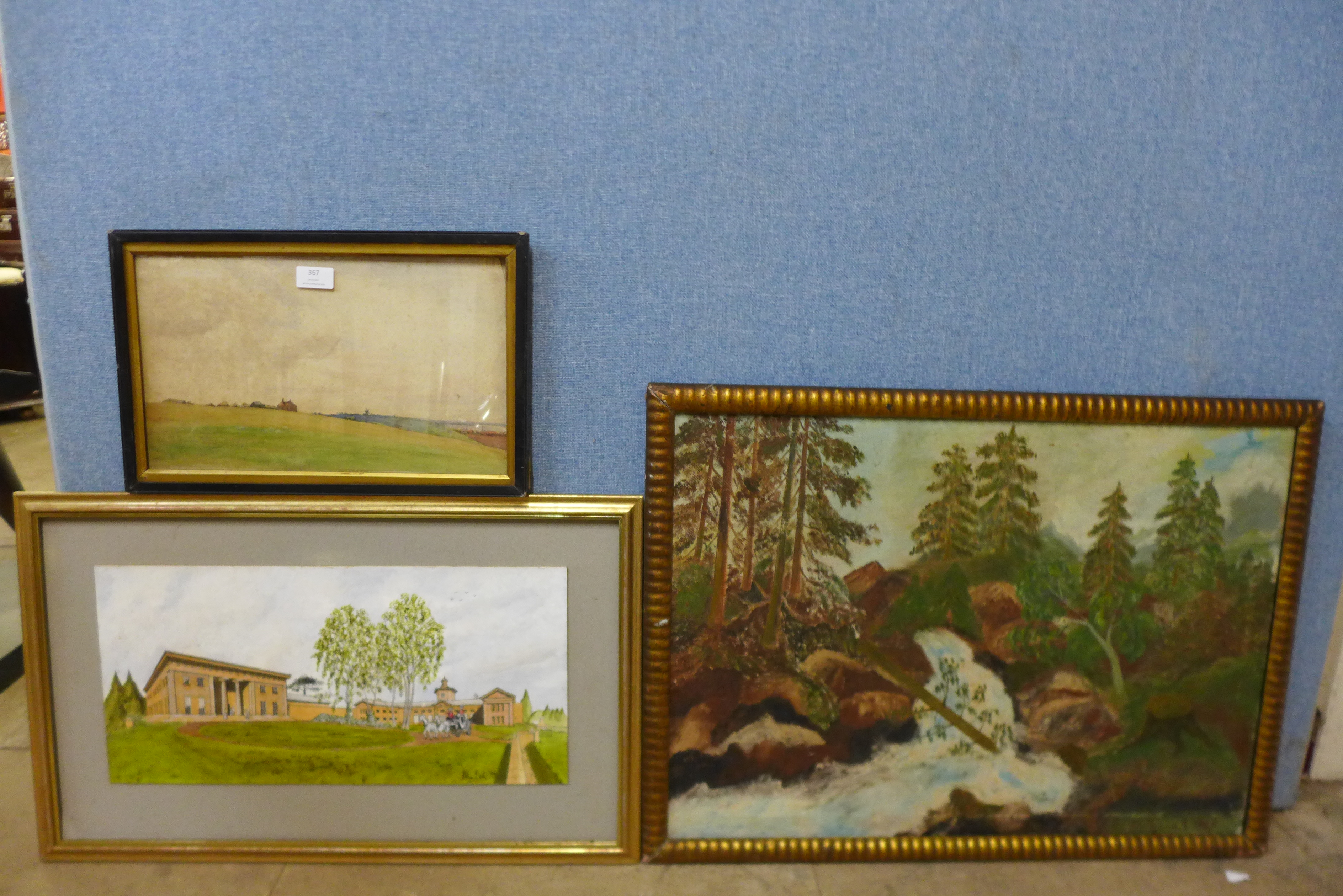 Two English School watercolours and an oil