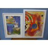 A Domonique Gaudin print and another abstract print, framed