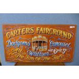 A painted wooden Carter's Fairground sign