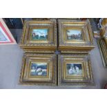 A set of eight 18th/19th Century style oleographs, framed
