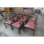 A set of ten Chippendale Revival mahogany dining chairs