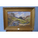 S.T. Wardle, rural landscape with a stream, oil on canvas, framed