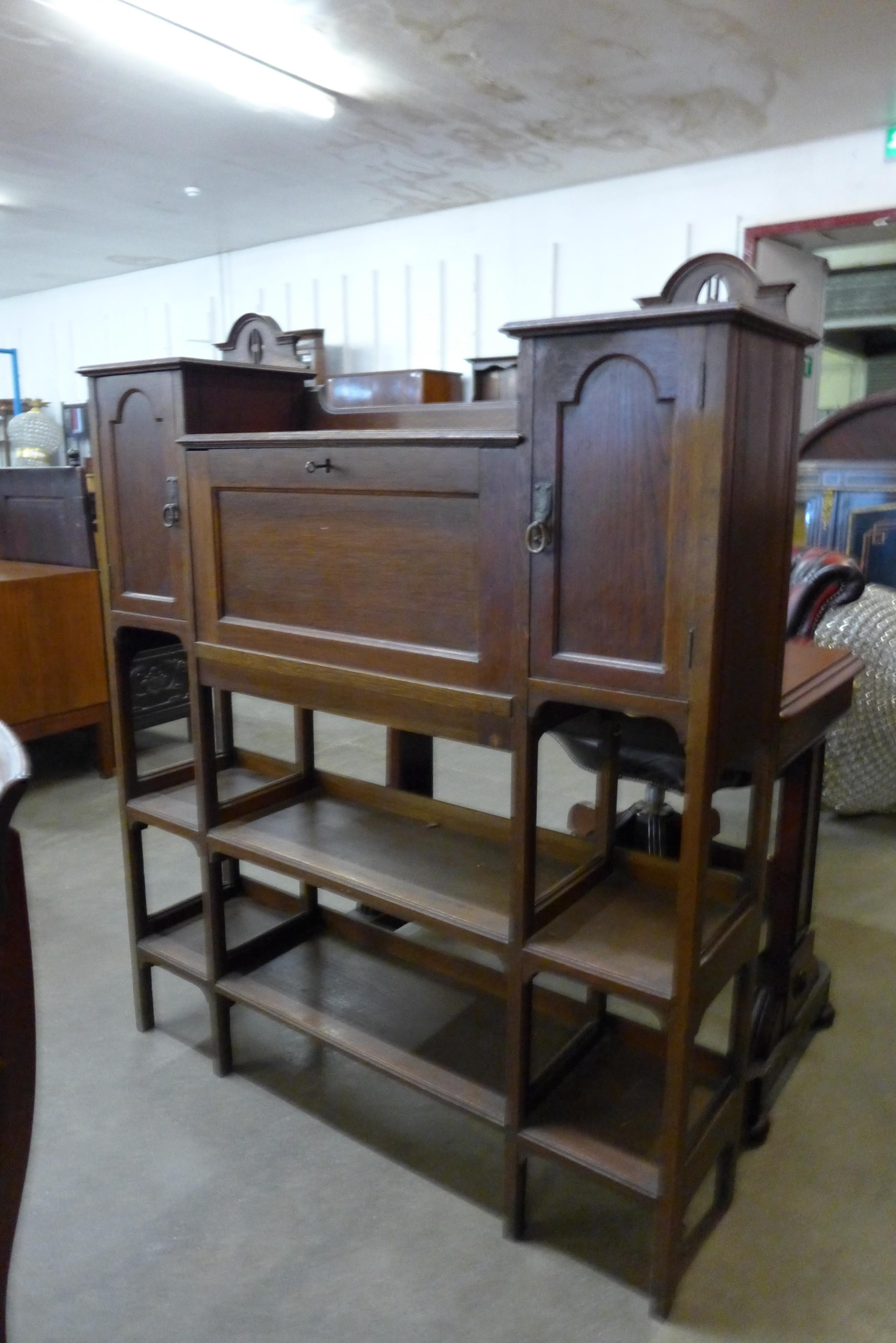 An Arts and Crafts oak bureau bookcase - Image 2 of 3