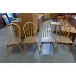 A set of four Ercol Blonde elm and beech Windsor chairs