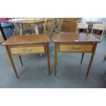 A pair of teak single drawer bedside tables