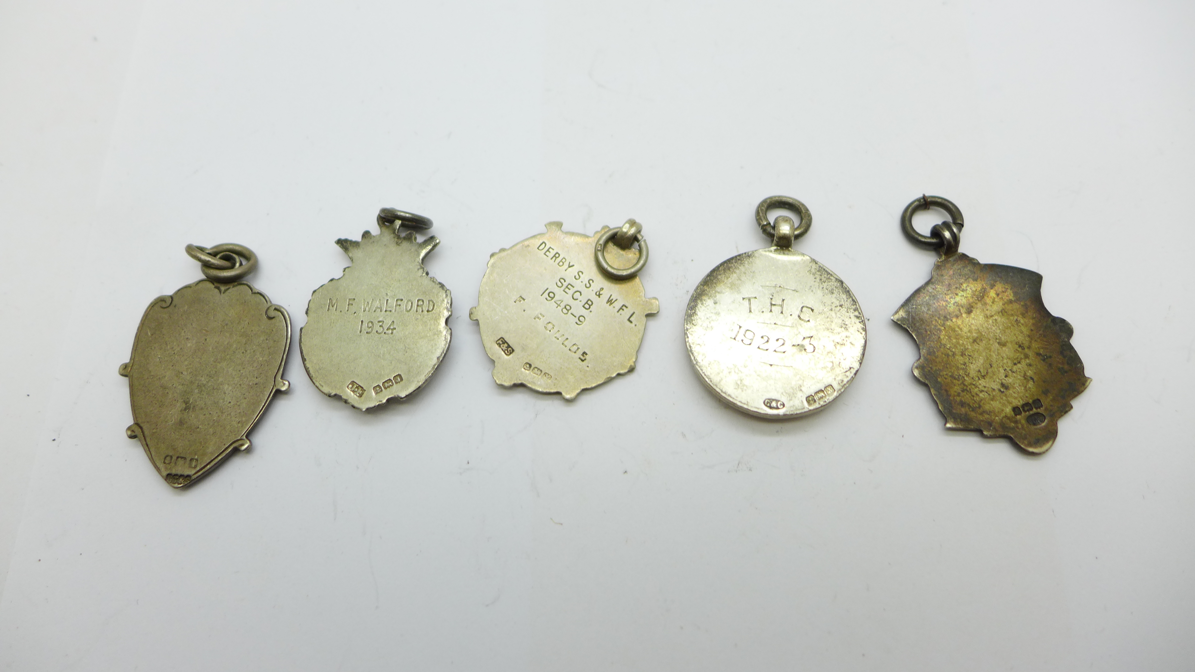 Five silver fobs, 44g - Image 2 of 2