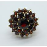 A 9ct gold large garnet cluster ring, 5.3g, N