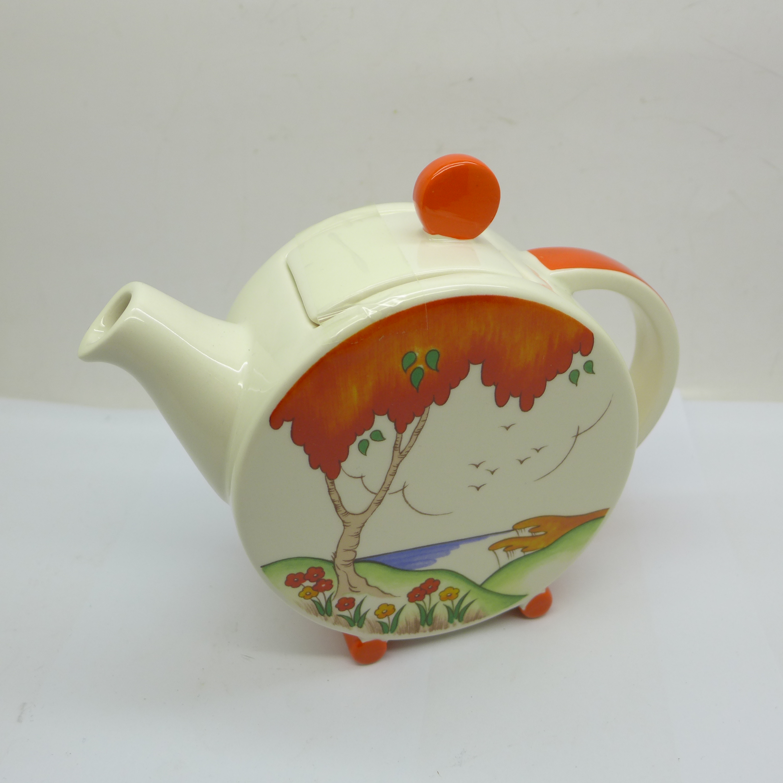 A Wedgwood limited edition Clarice Cliff teapot in the Orange Taormina design, number 73 of 100, H: - Image 2 of 3