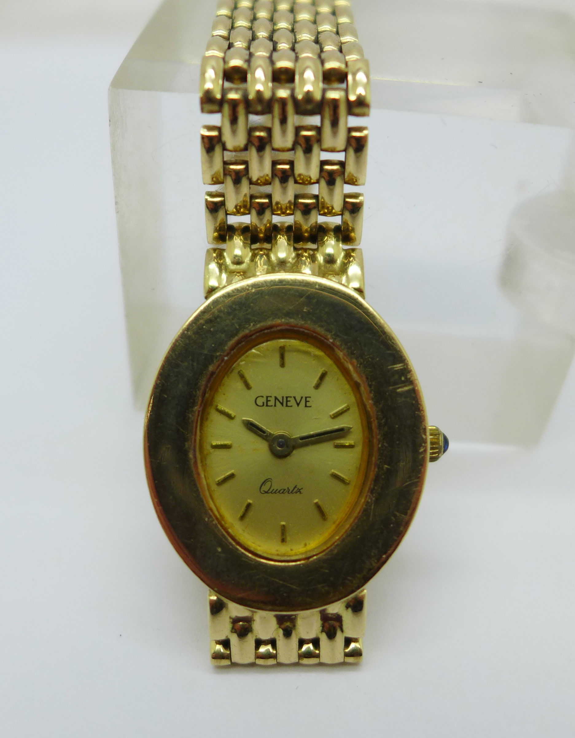 A lady's Geneve quartz 14ct gold wristwatch, 36g gross