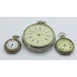 A Centre Seconds chronograph pocket watch, a silver fob watch and one other