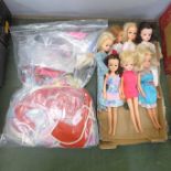 Seven Sindy dolls with bag of clothes, shoes, etc, for Sindy