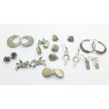 Ten pairs of silver earrings, 46g