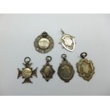 Six silver fobs, 40g