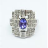 A tanzanite and zircon Art Deco style ring, K