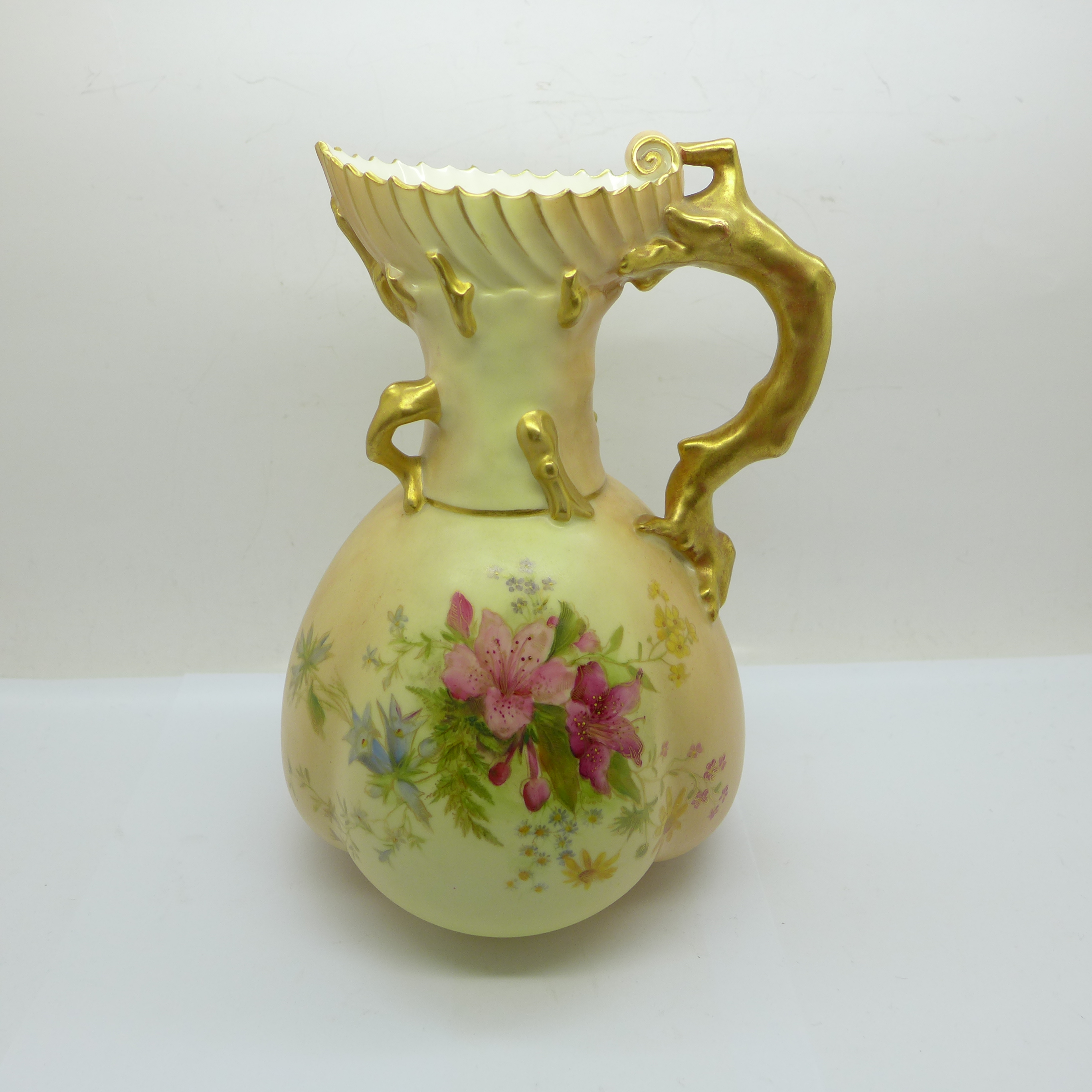 A Royal Worcester blush ivory ewer, 1507 backstamp, 22cm