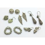 Six pairs of Victorian and other earrings