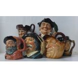 Six large Royal Doulton character jugs, Sancho Panca, Mine Host, Johnny Appleseed, Falstaff, Old